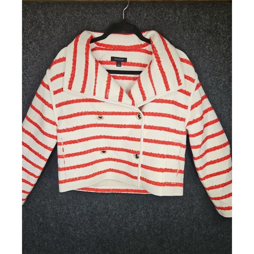 Ann Taylor Blazer Womens Jacket Career Office White Red Striped Small 852412